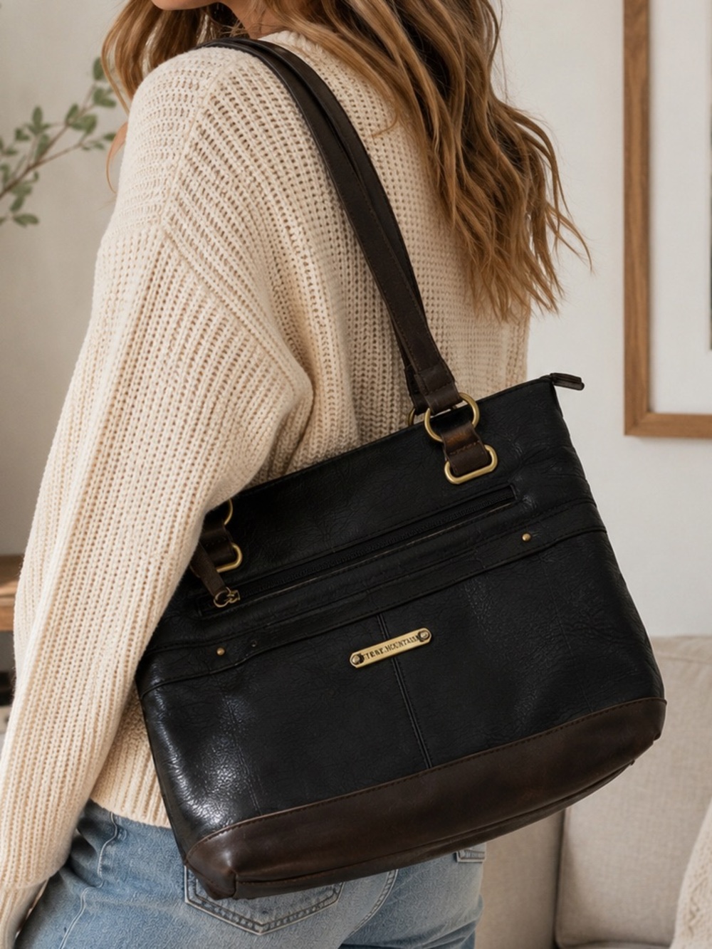 Stone Mountain Leather Shoulder Bag Black Brown Two Tone Y2K Purse